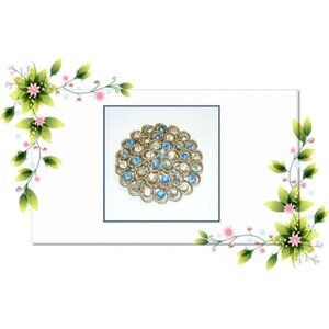 Blue and White Rhinestone Brooch